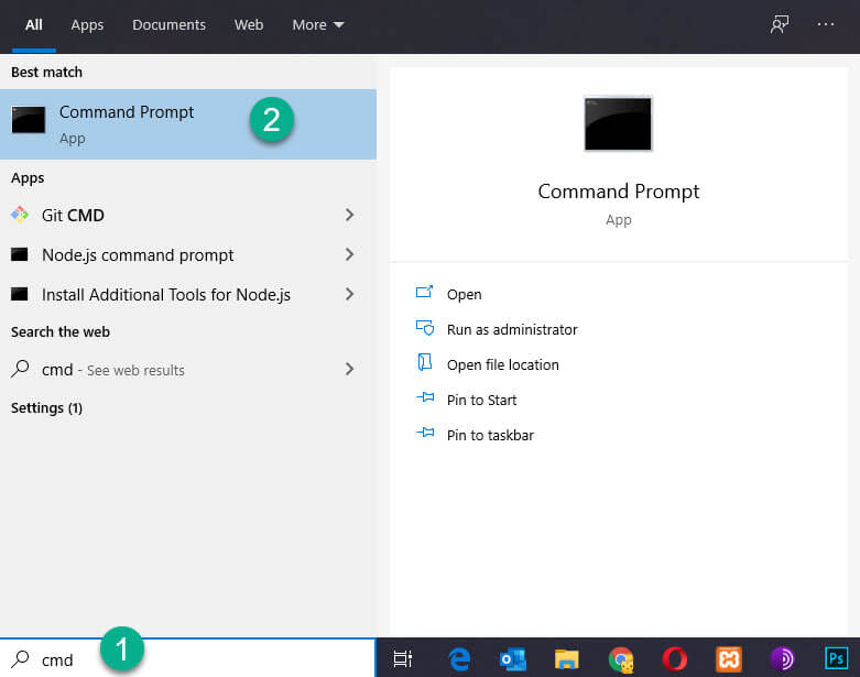 Open up CMD in windows 10