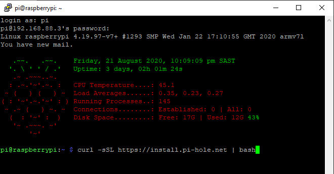 Install Pi-Hole on a raspberry pi using ssh