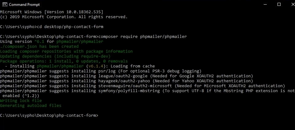 Installing phpMailer